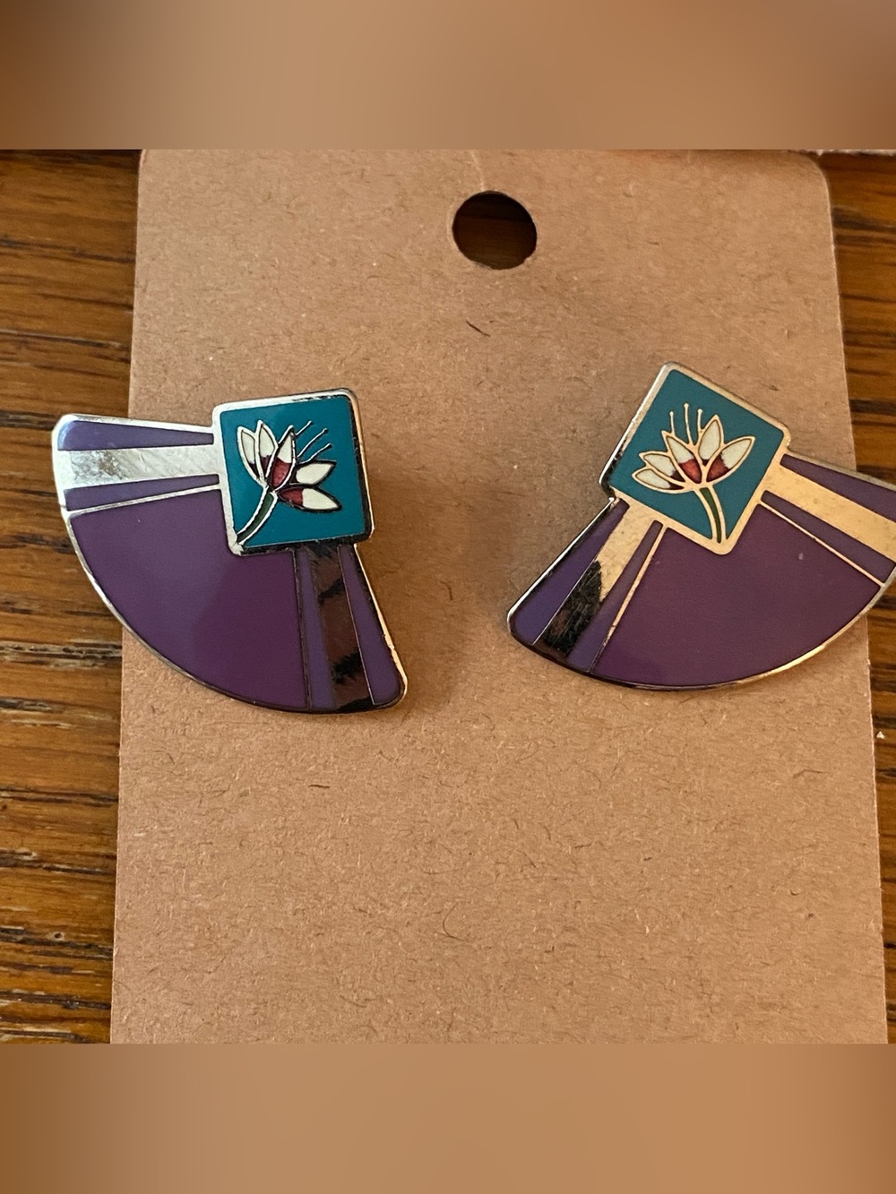 Vintage Laurel Burch purple water lily earrings